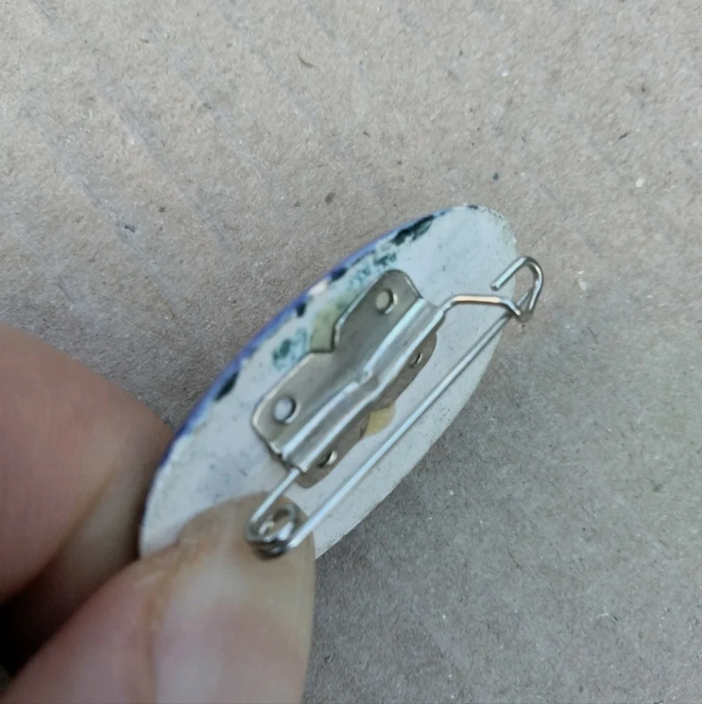 Vintage Blue & White Holland Delft Windmill Oval Brooch Pin